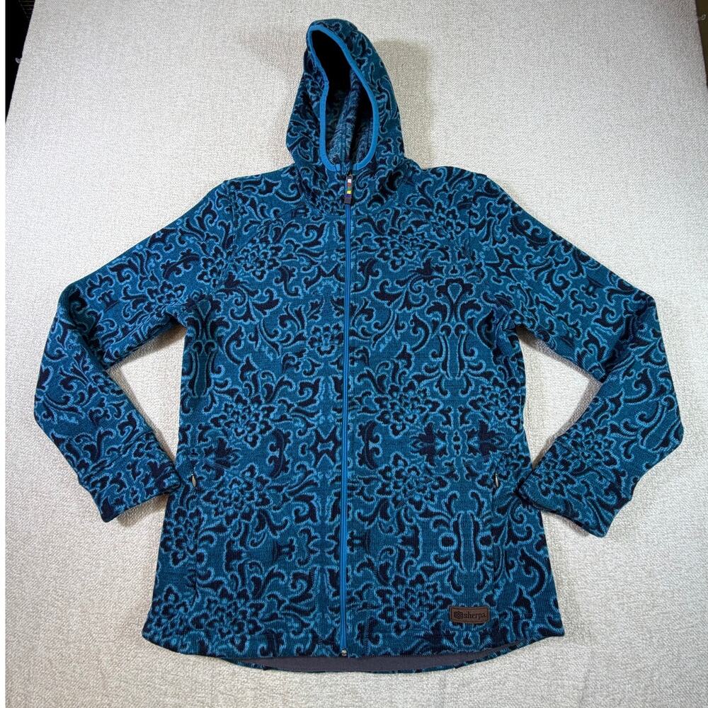 Sherpa Adventure Gear Women's Large Blue Black Hooded Zip Front Fleece Jacket